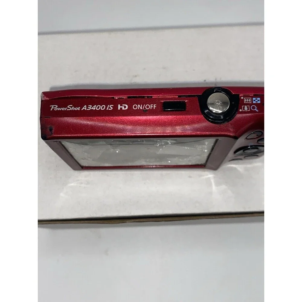 Canon PowerShot A3400 IS HD 16MP Red Digital Camera Parts/Repair w/ Battery